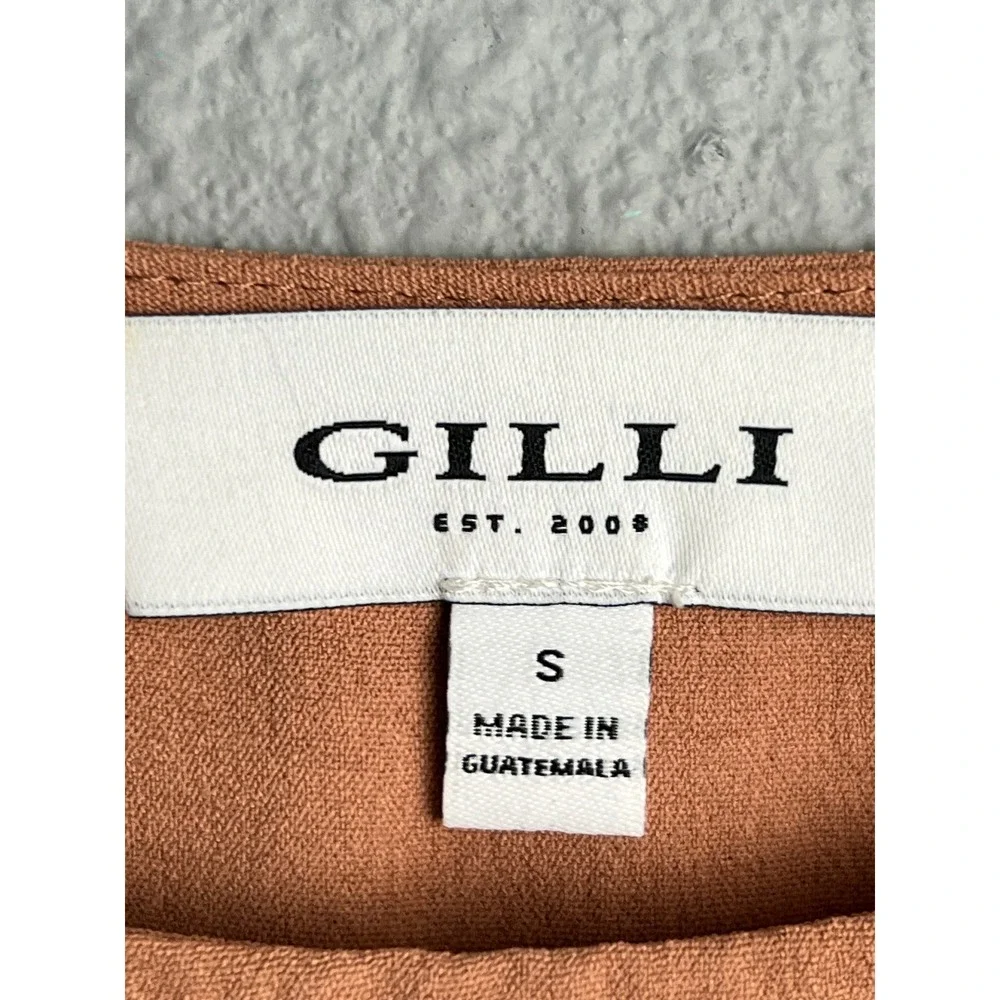 Gilli Terracotta Cottagecore L SL Midi Dress Elastic Drawstring Waist Pockets Sm